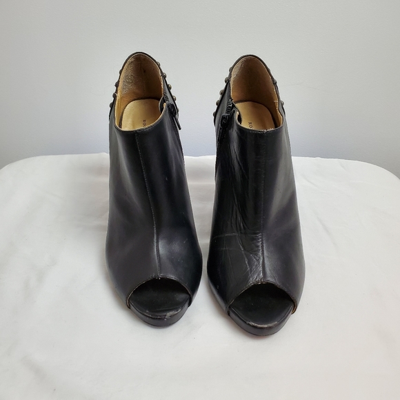 Open Toe Black Heels with Gold studded Heels - Picture 4 of 8